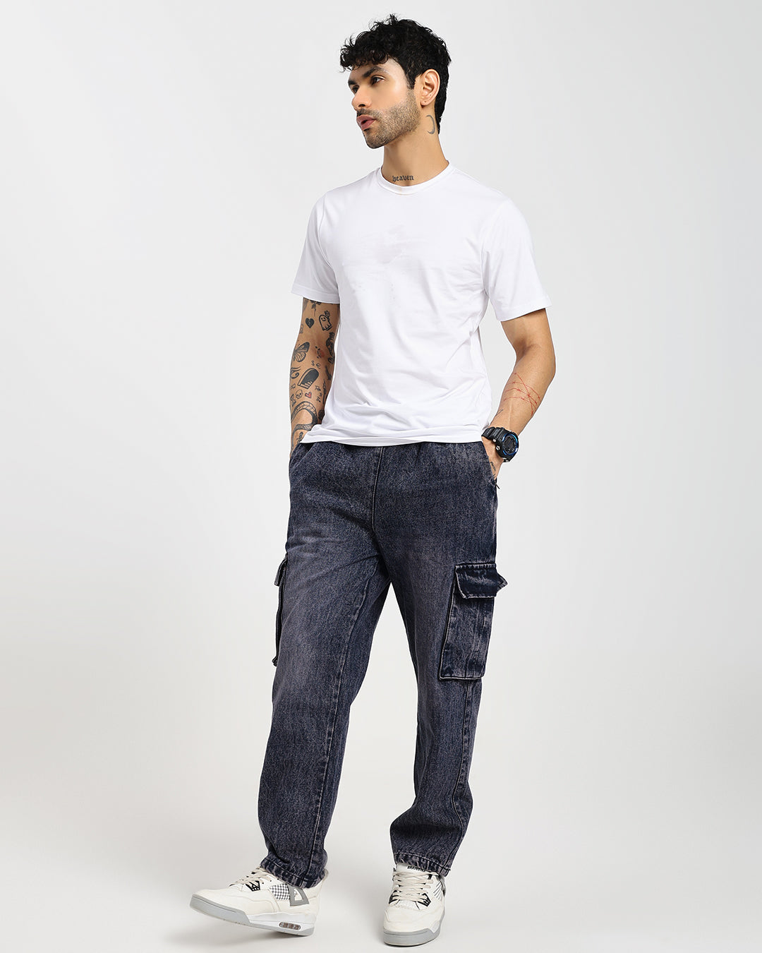 Stone Wash Charcoal Denim Cargos