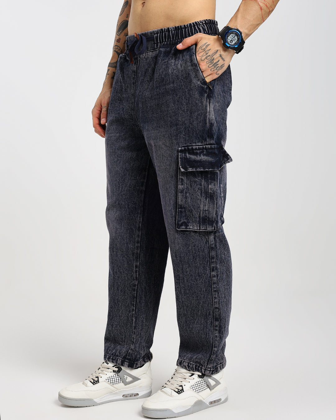 Stone Wash Charcoal Denim Cargos