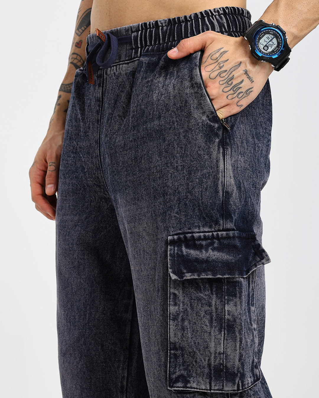 Stone Wash Charcoal Denim Cargos