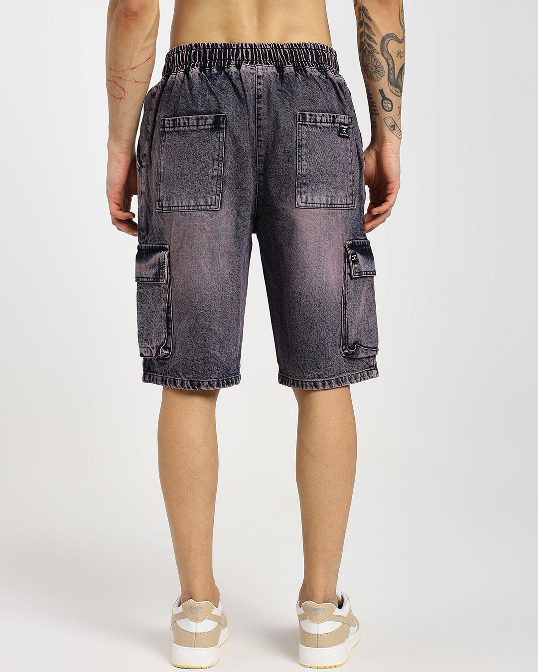 Acid-wash dregs cargo denim shorts