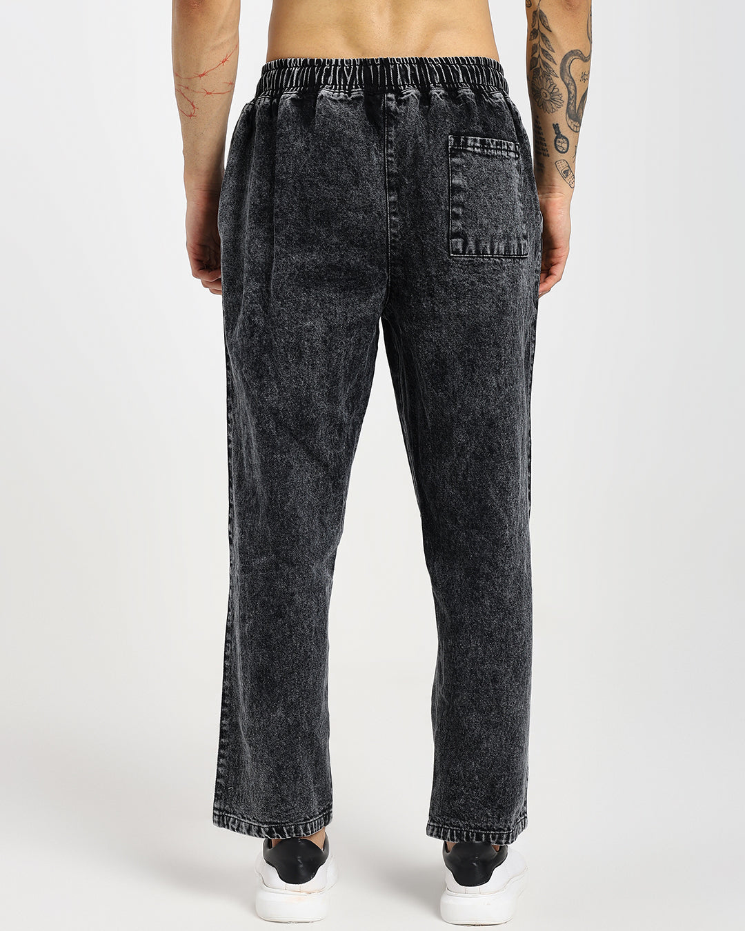 Acid-wash straight black denim pants