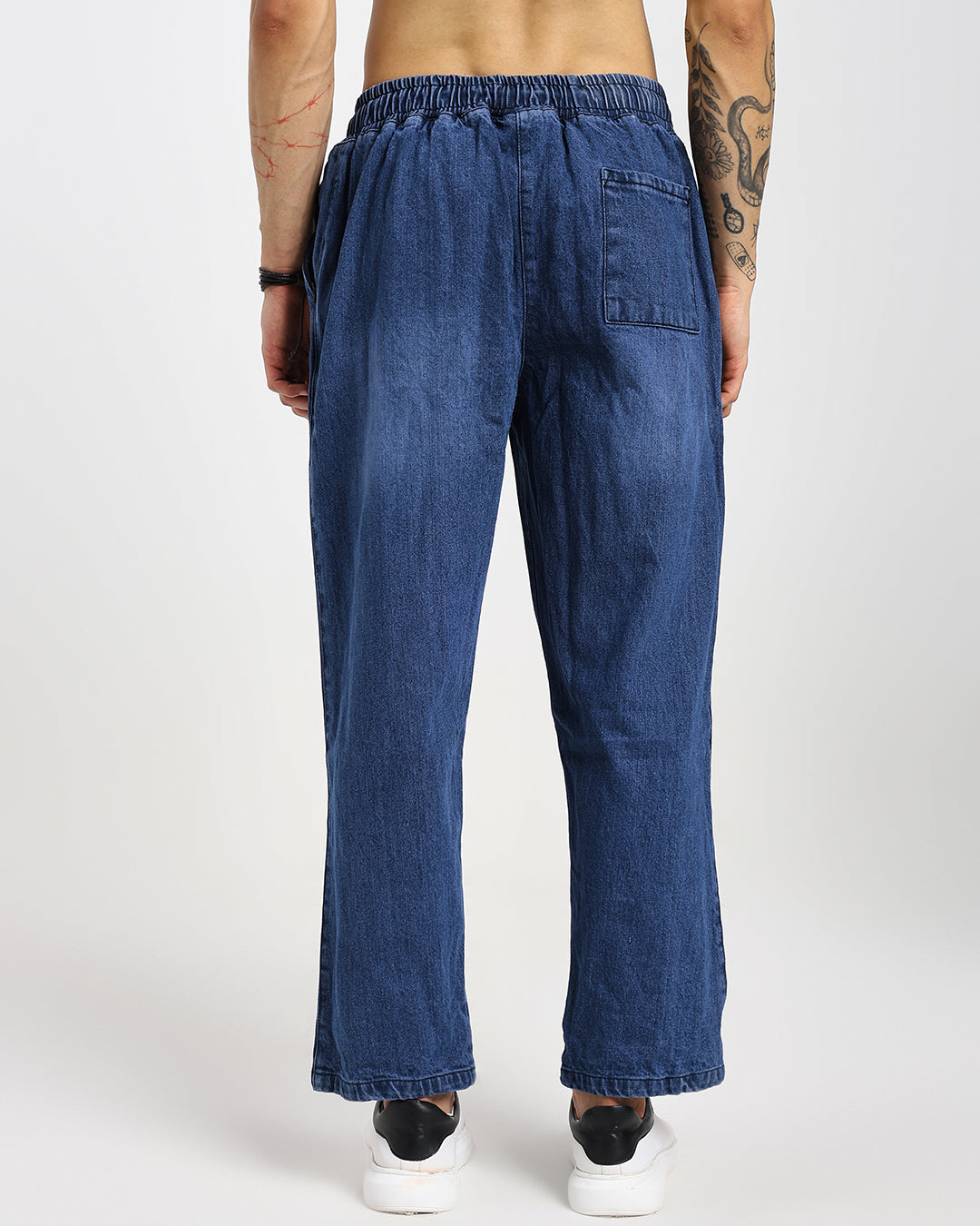 Acid-wash straight blue denim pants