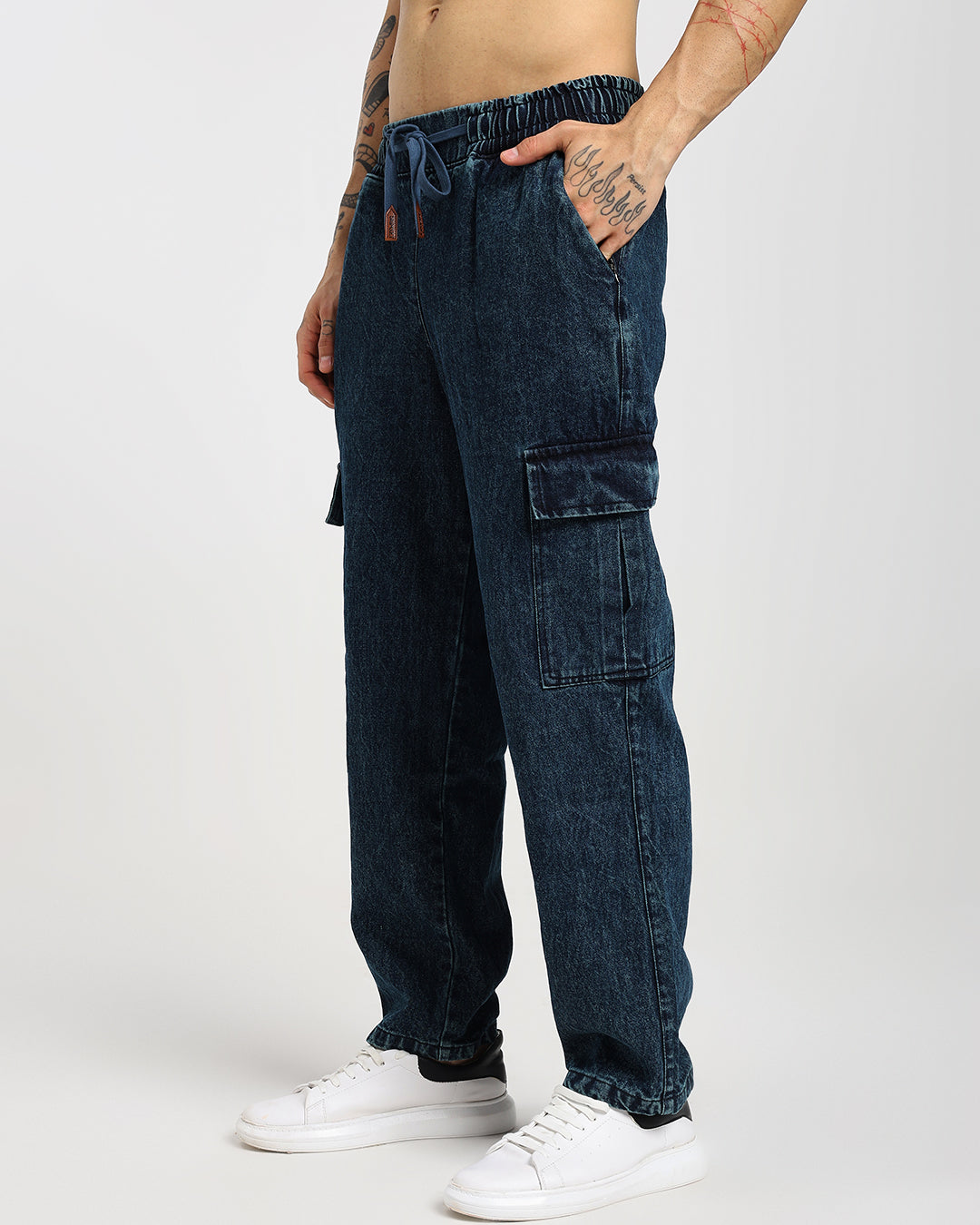 Acid Wash Straight Fit Dark Blue Denims