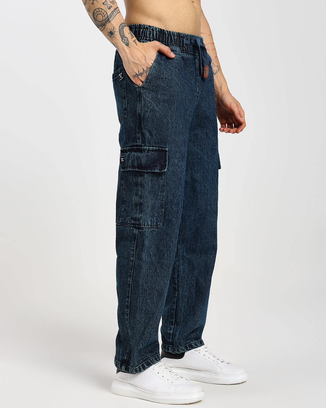 Acid Wash Straight Fit Dark Blue Denims