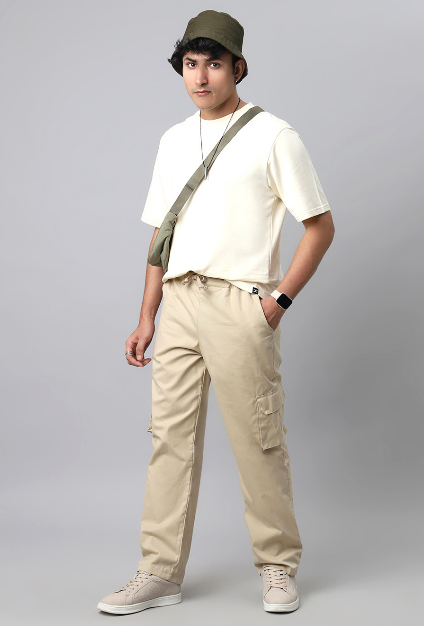 Beige Cargo Baggy Pant