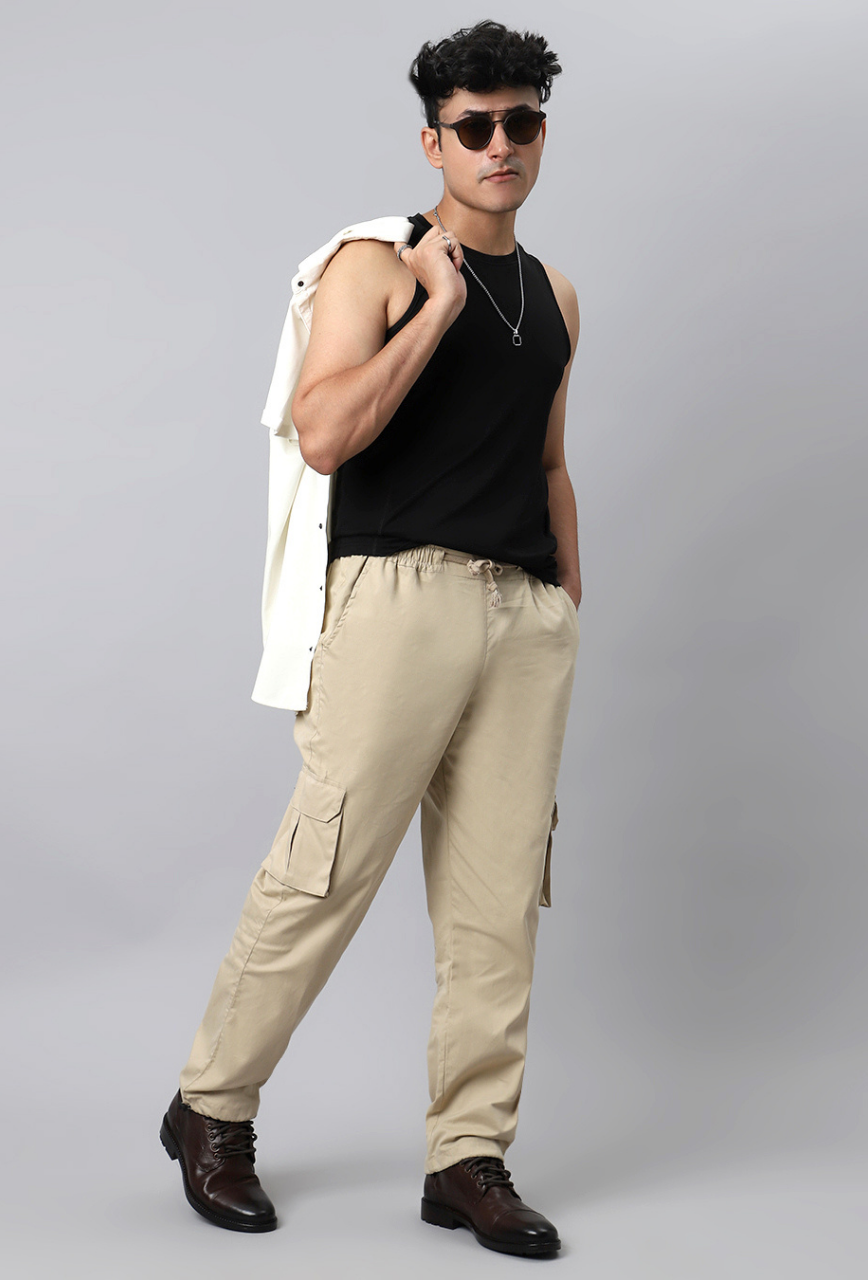 Beige Cargo Parachute Pant