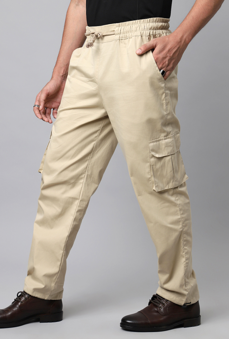 Beige Cargo Parachute Pant