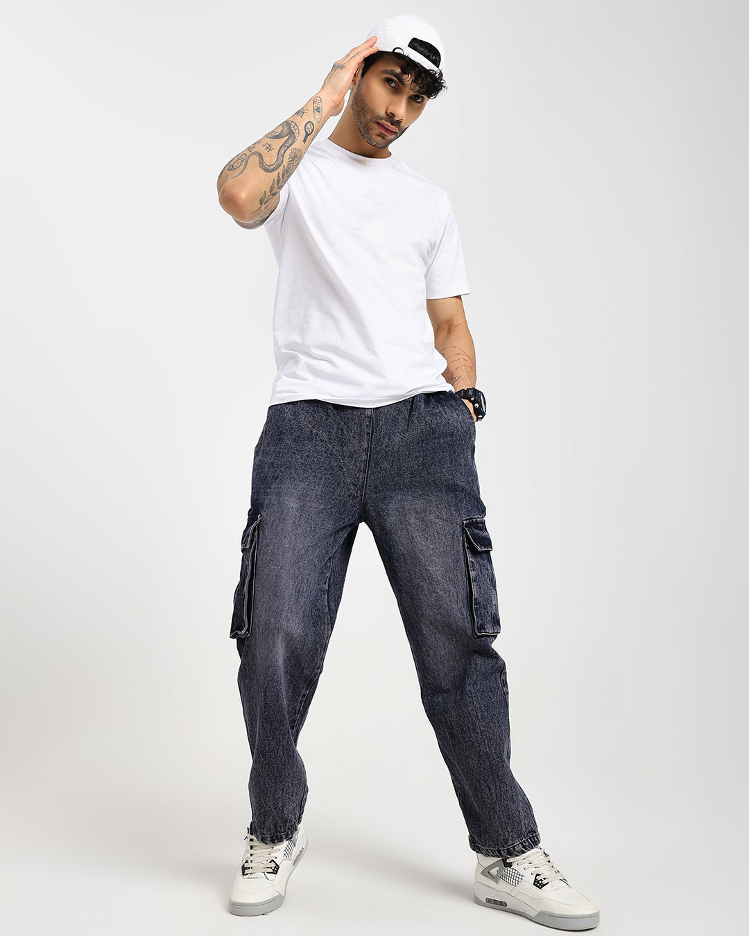 Stone Wash Charcoal  Denim Cargos