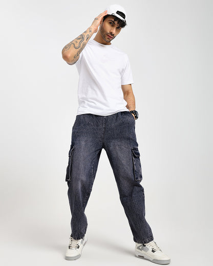 Stone Wash Charcoal  Denim Cargos