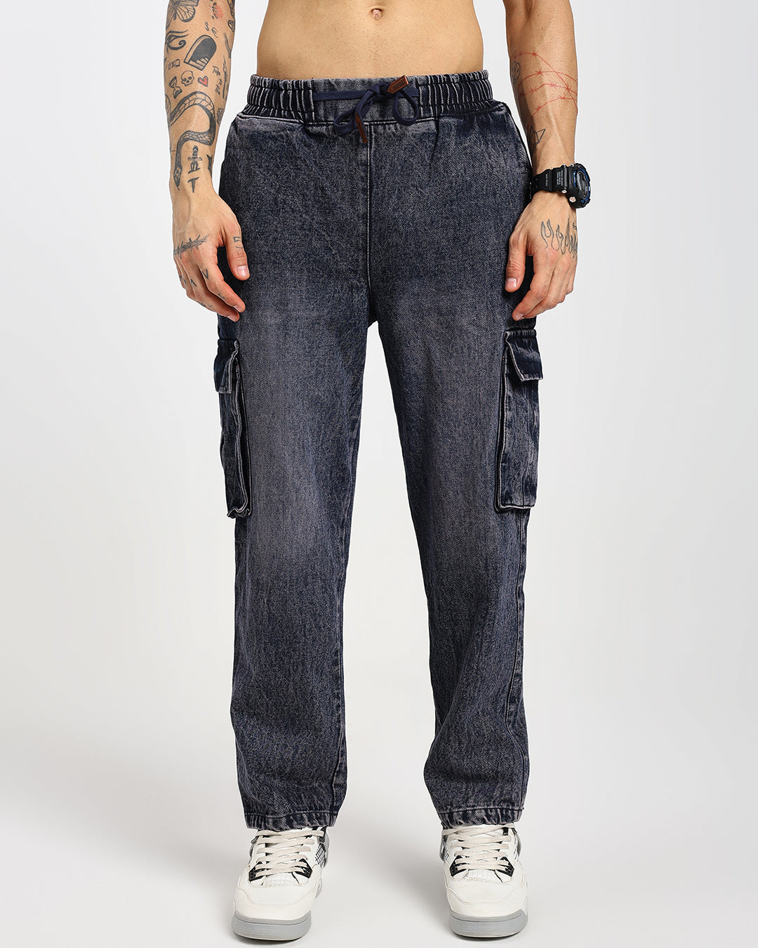 Stone Wash Charcoal  Denim Cargos