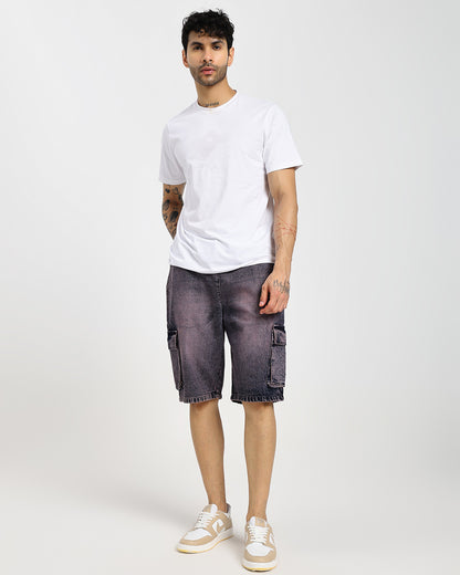 Acid-wash dregs cargo denim shorts