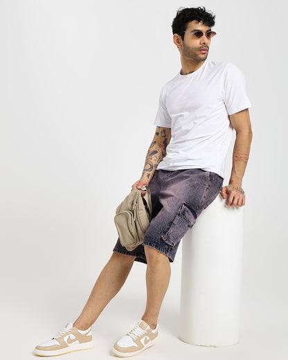 Acid-wash dregs cargo denim shorts