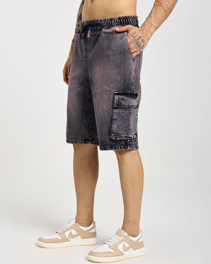 Acid-wash dregs cargo denim shorts