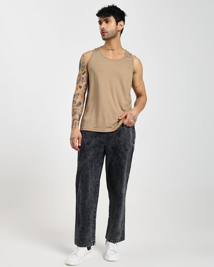 Acid-wash straight black denim pants