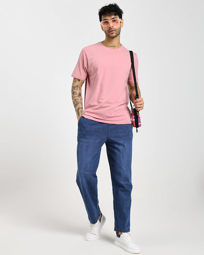 Acid-wash straight blue denim pants
