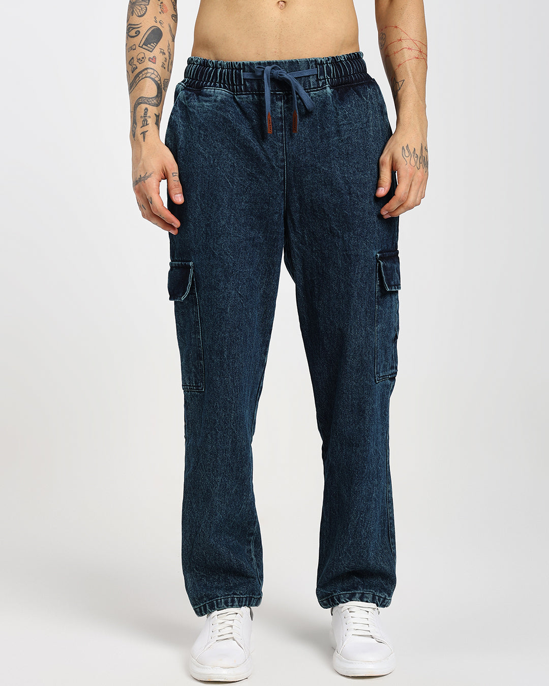 Acid Wash Straight Fit Dark Blue Denims