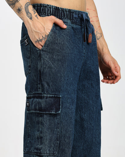 Acid Wash Straight Fit Dark Blue Denims