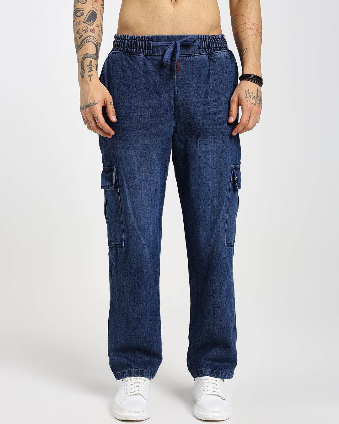 "Acid Wash Straight Fit Blue Denims - Dripcult"
