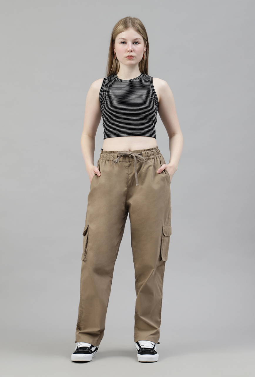 Latte Brown Cargo Parachute Pant