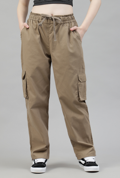 Latte Brown Cargo Parachute Pant