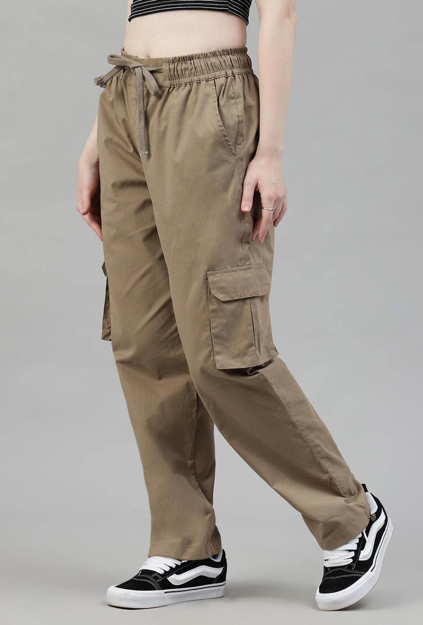 Latte Brown Cargo Parachute Pant