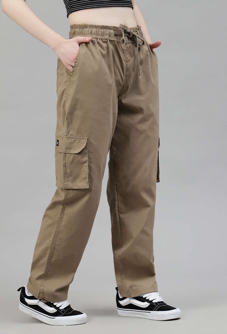 Latte Brown Cargo Parachute Pant