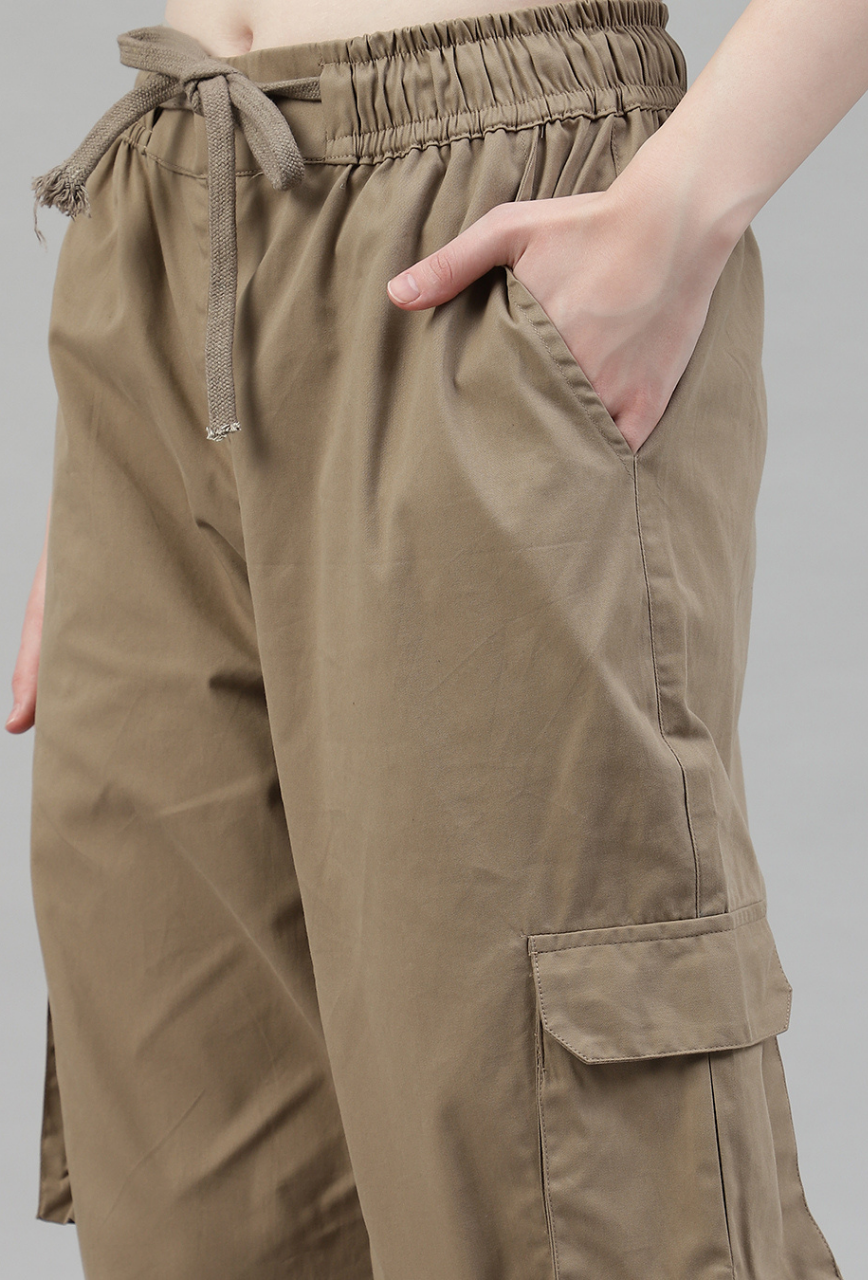 Latte Brown Cargo Parachute Pant