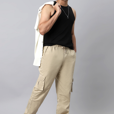 Beige Cargo Parachute Pant - Unisex Comfy Pant